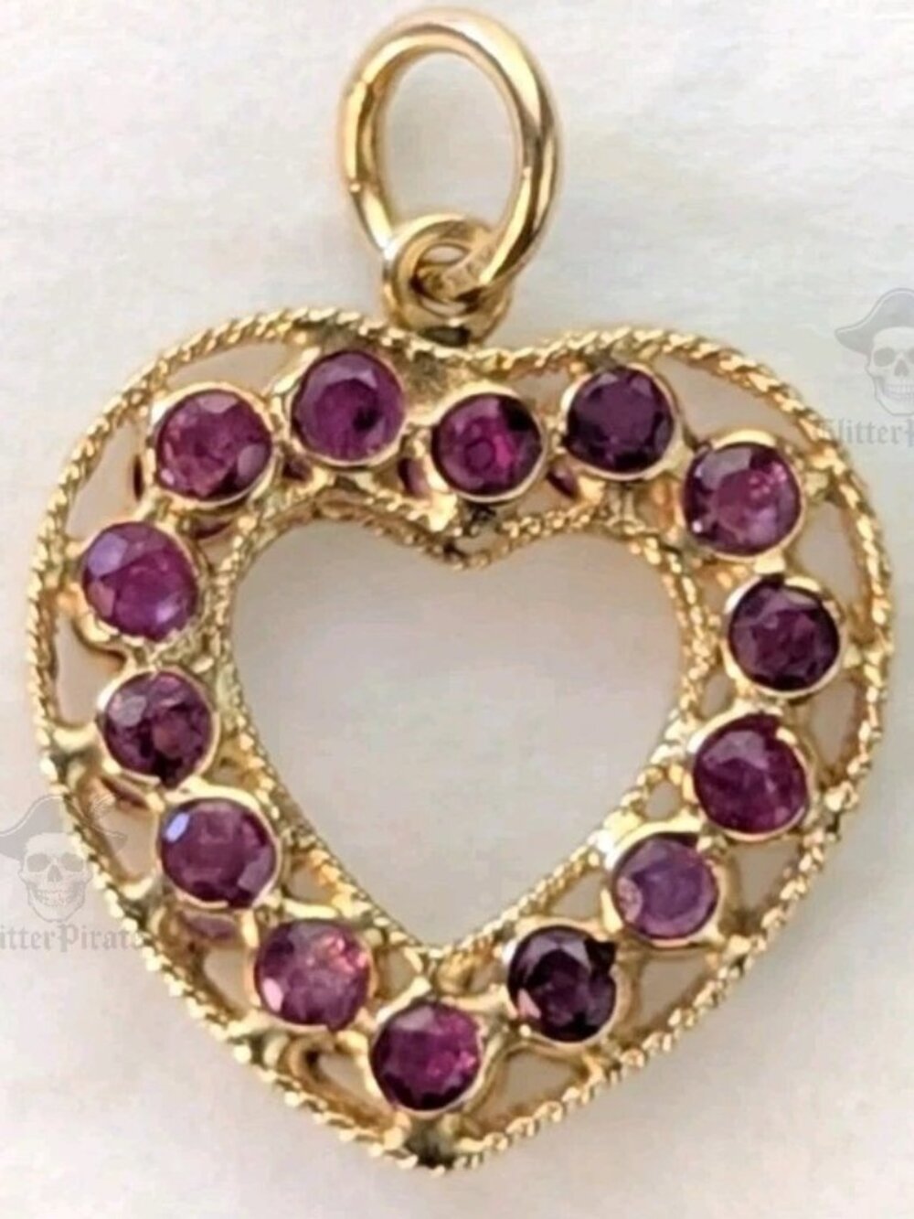 18k Yellow Gold 750 Double Sided Ruby Heart Charm Pendant 1.2 grams